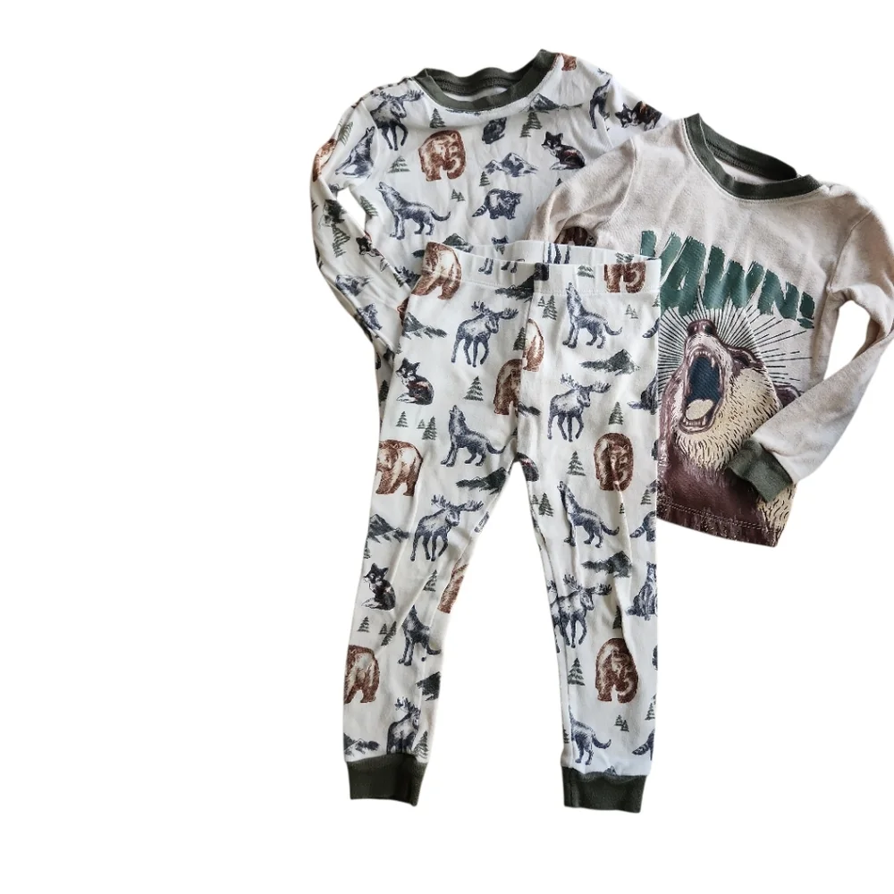 Boys Pajamas Bundle Size 2T Mix & Match Bears Moose Dinosaurs 5 Pcs VGUC